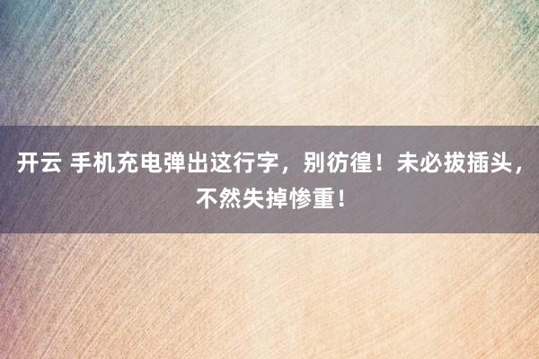 开云 手机充电弹出这行字，别彷徨！未必拔插头，不然失掉惨重！