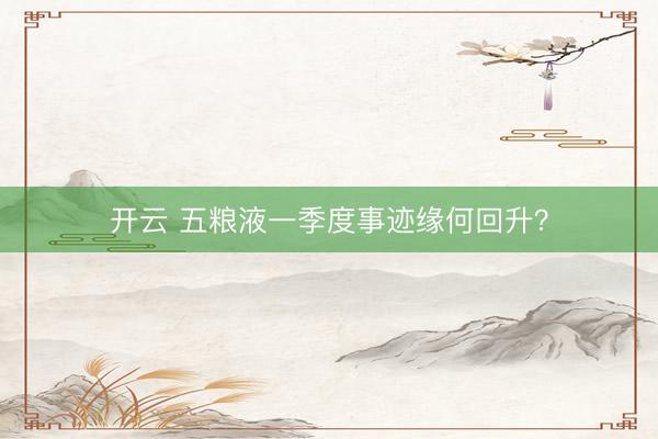 开云 五粮液一季度事迹缘何回升？